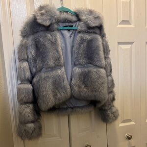 Gray blueish purpleish Faux Fur Jacket